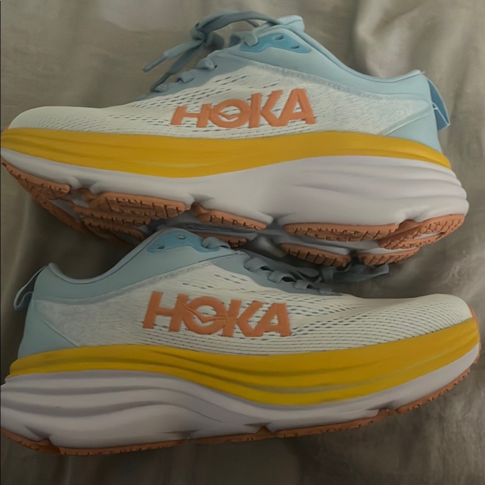 Hoka Sky Blue and Yellow Sneakers